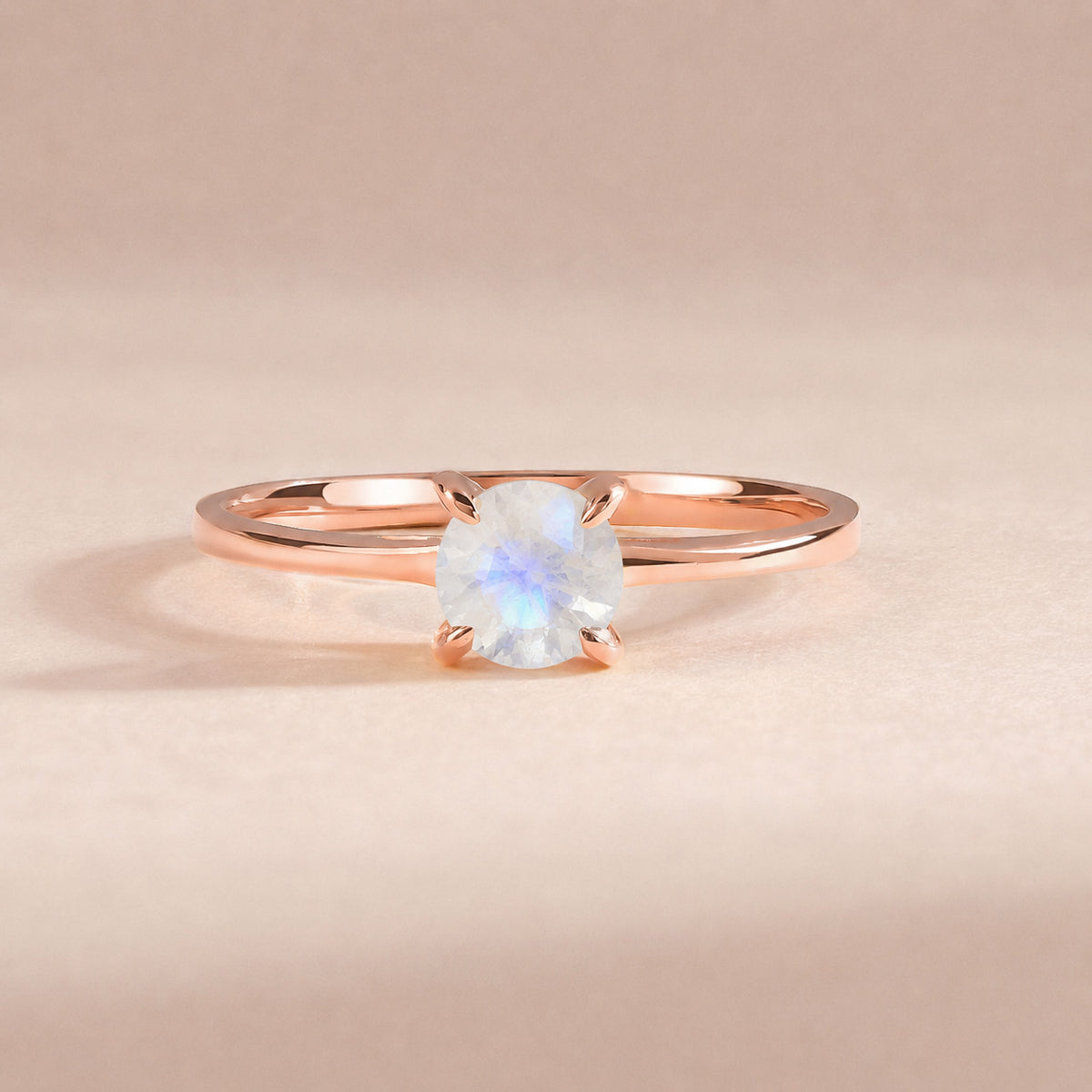 Elira Rose Gold Moonstone Round Solitaire Ring