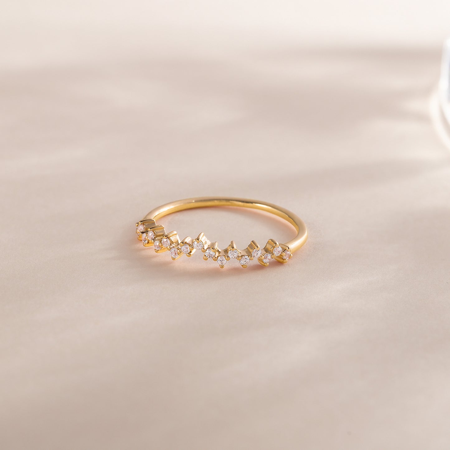 Women Dainty Minimalist 18K Yellow Gold Vermeil Cluster CZ Stacking Ring or Wedding Band