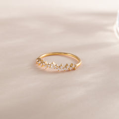 Women Dainty Minimalist 18K Yellow Gold Vermeil Cluster CZ Stacking Ring or Wedding Band