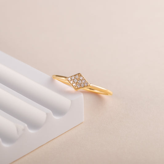 Dainty Geometric 18K Yellow Gold Vermeil Silver CZ Promise Ring for Her