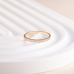 Women Minimalist Half Eternity CZ 18K Yellow Gold Vermeil Silver Wedding Band, Dainty Stacking Ring