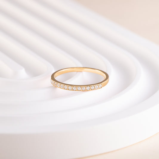 Women Minimalist Half Eternity CZ 18K Yellow Gold Vermeil Silver Wedding Band, Dainty Stacking Ring