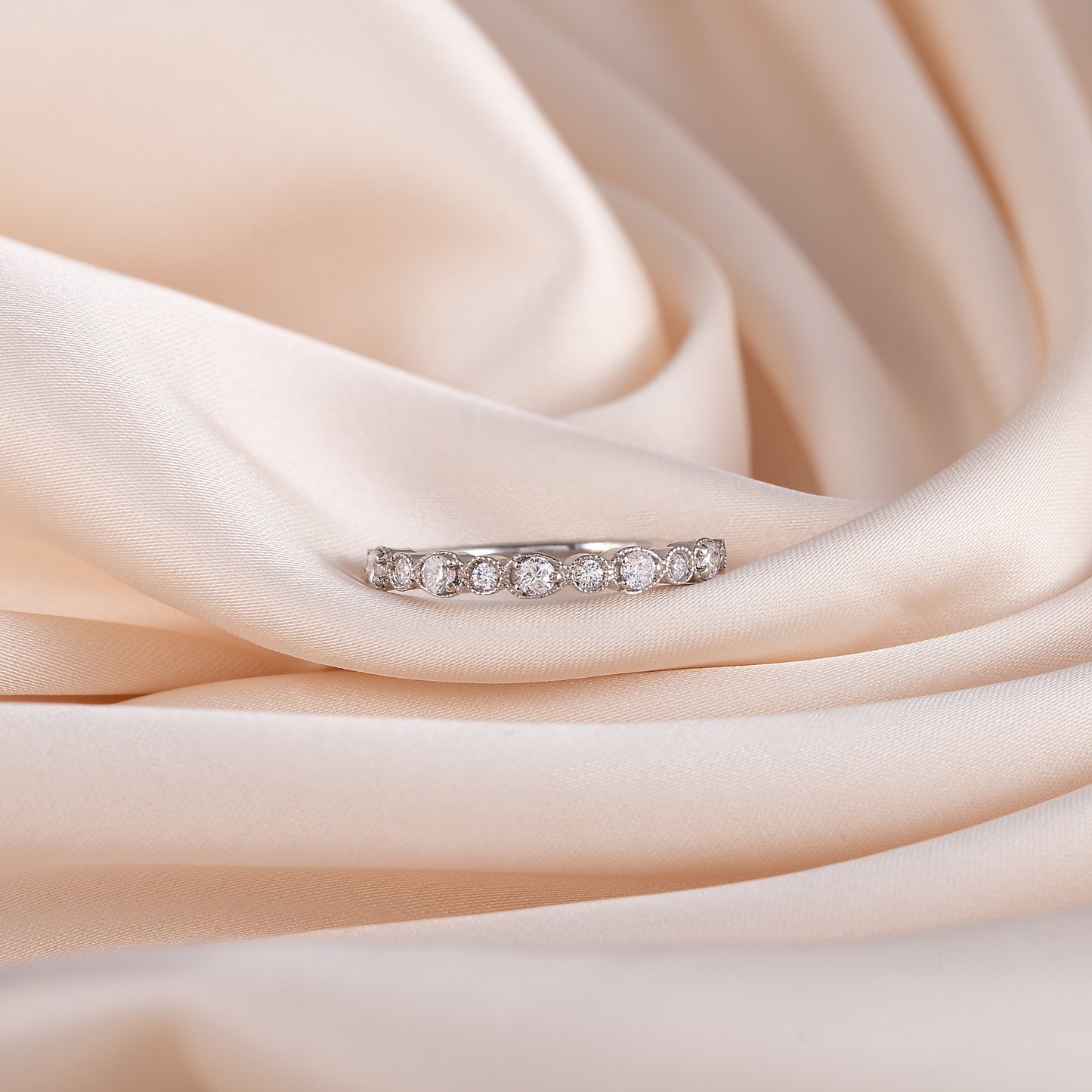 Women Unique 925 Sterling Silver Half Eternity CZ Wedding Band