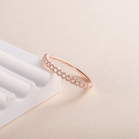 Women Dainty Minimalist 18K Gold Vermeil Silver Half Eternity CZ Wedding Band