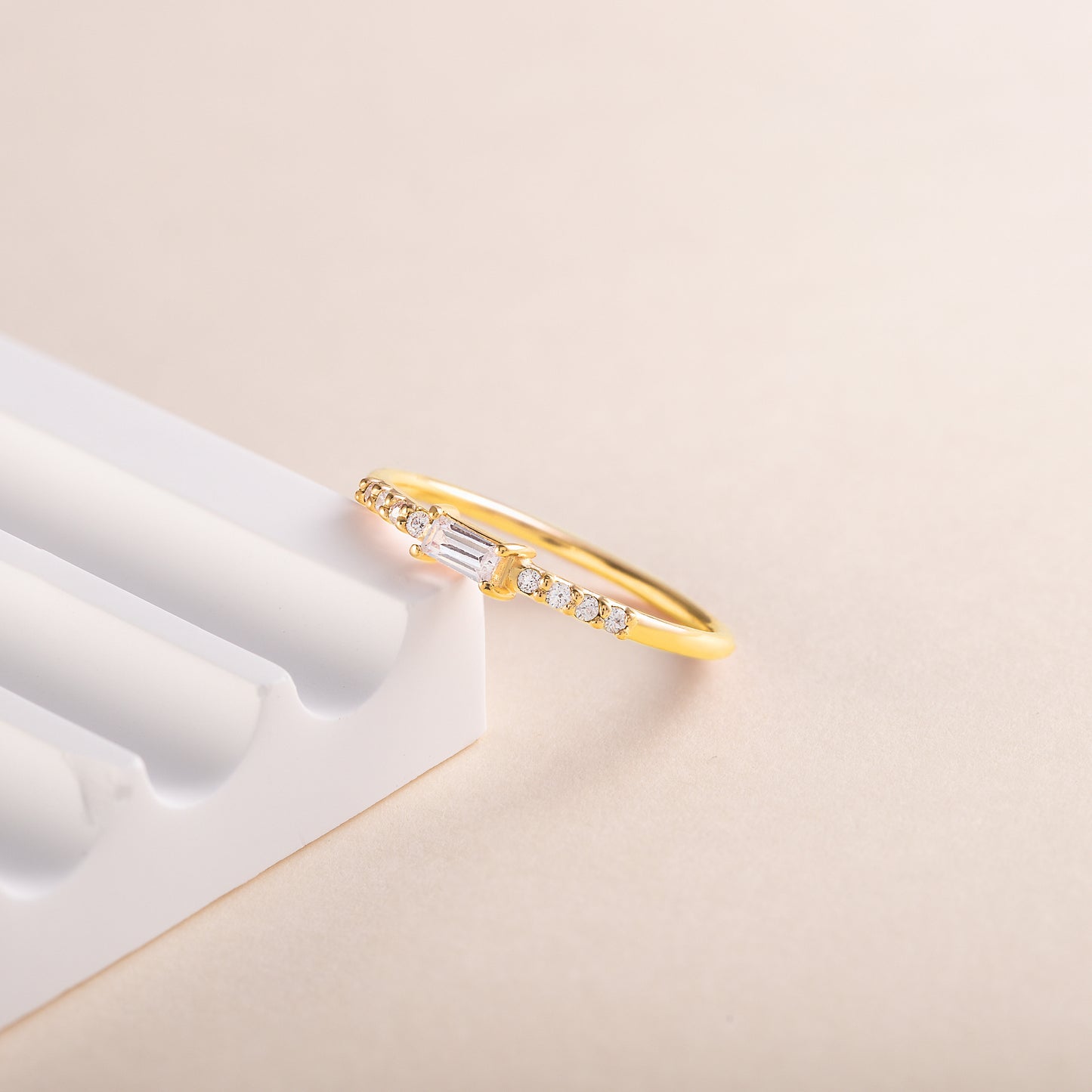 Dainty Minimalist 18k Yellow Gold Vermeil Silver Baguette CZ Promise Ring for Her