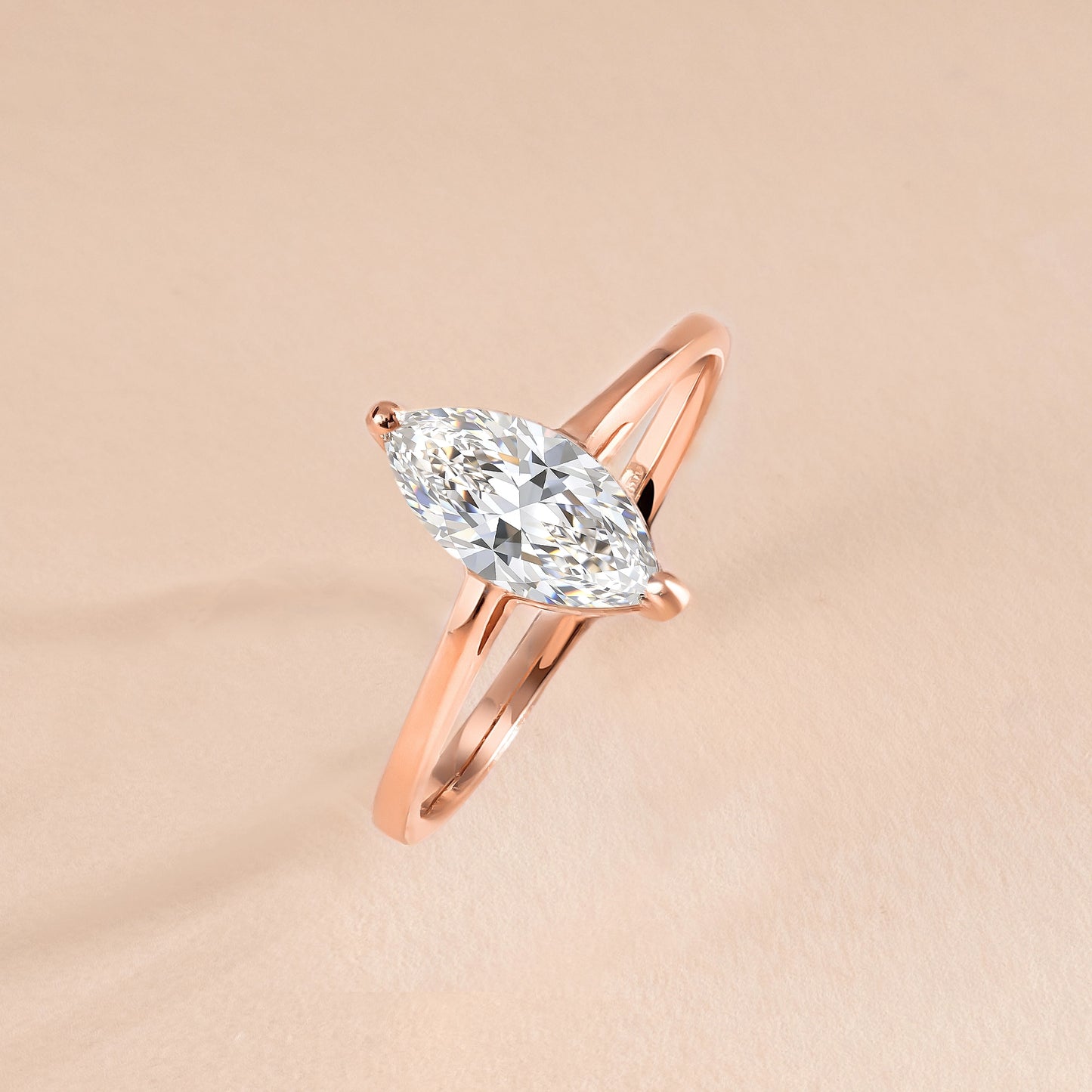 Solitaire 18k Rose Gold Vermeil Marquise Cut CZ Engagement Ring for Her
