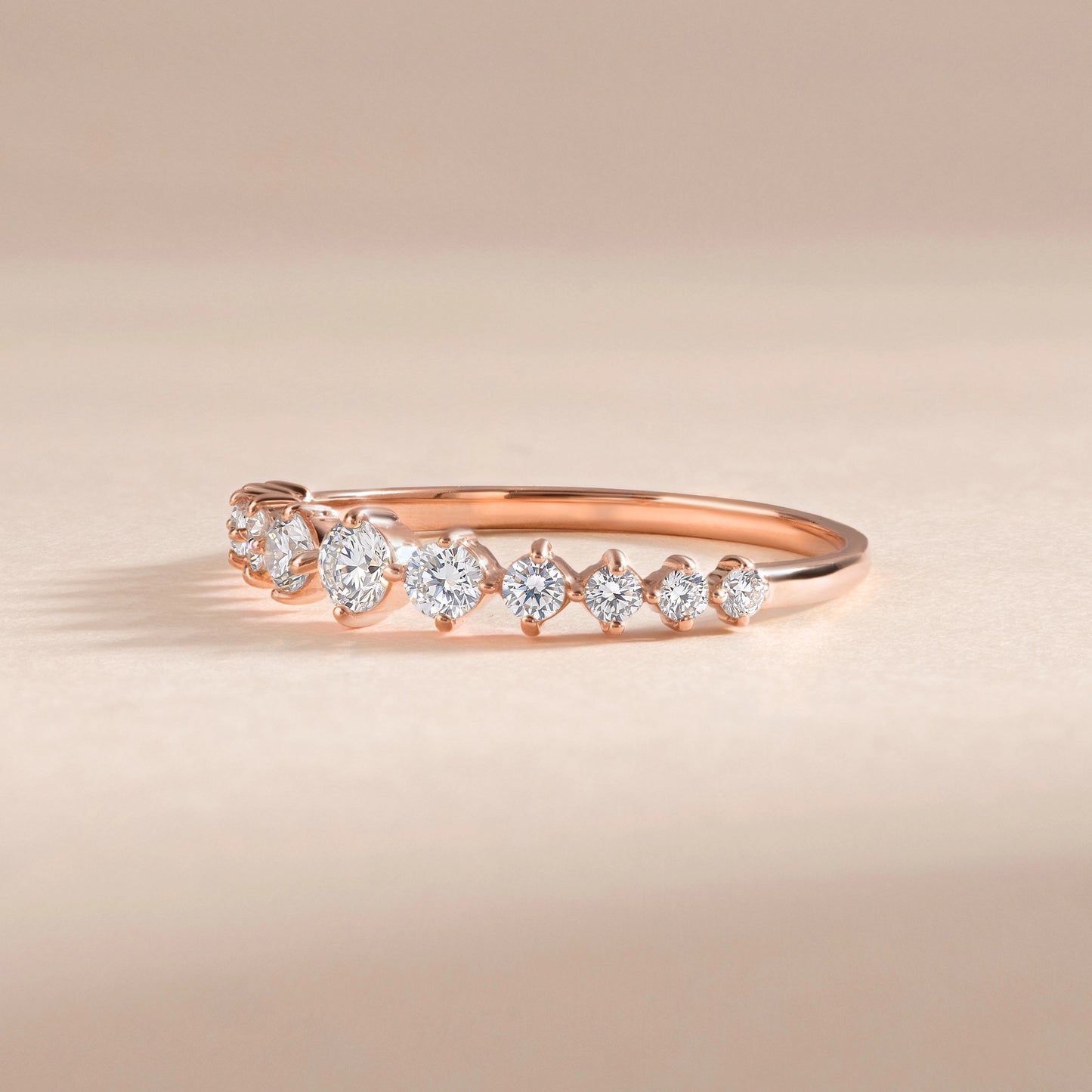 Half Eternity Dainty 18k Rose Gold Vermeil Wedding Band with Cubic Zirconia