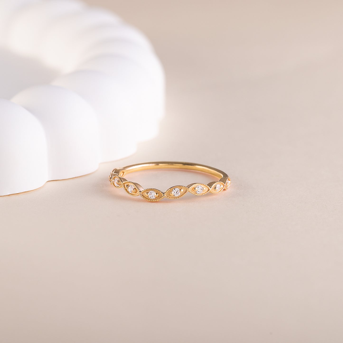Dainty Minimalist 18k Yellow Gold Vermeil Silver Chevron Wedding Band, Curved Stacking Ring