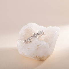 Unique Vintage Style Art Deco 925 Sterling Silver Half Eternity CZ Wedding Band for Her