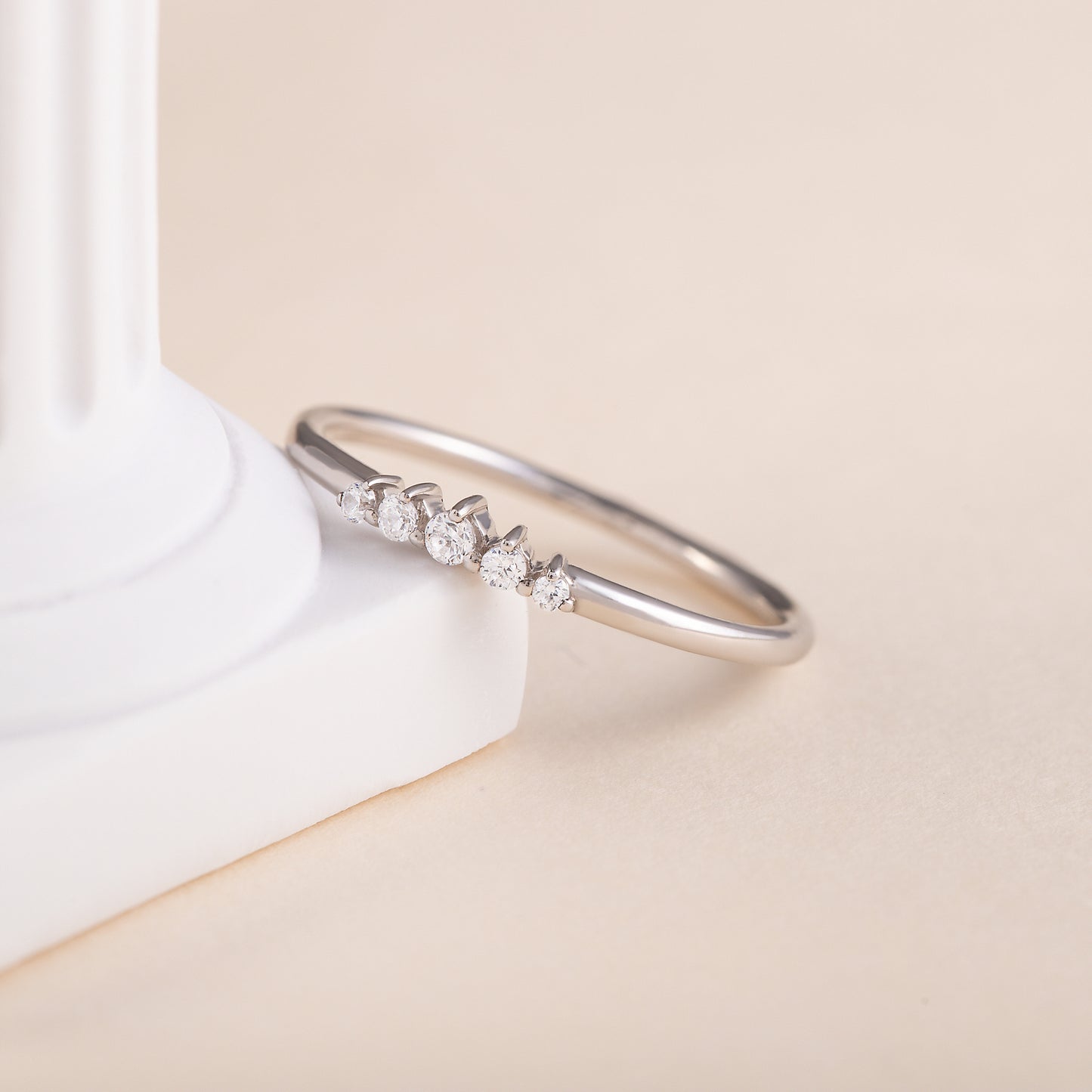 Minimalist Delicate 925 Sterling Silver CZ Chevron Women Wedding Band
