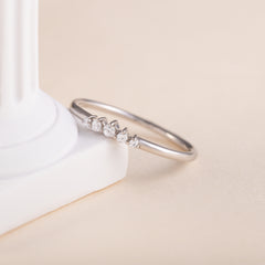Minimalist Delicate 925 Sterling Silver CZ Chevron Women Wedding Band