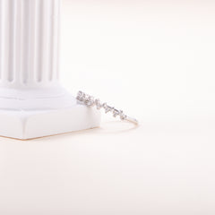 Women Dainty Minimalist 925 Sterling Silver CZ Cluster Wedding Stacking Band