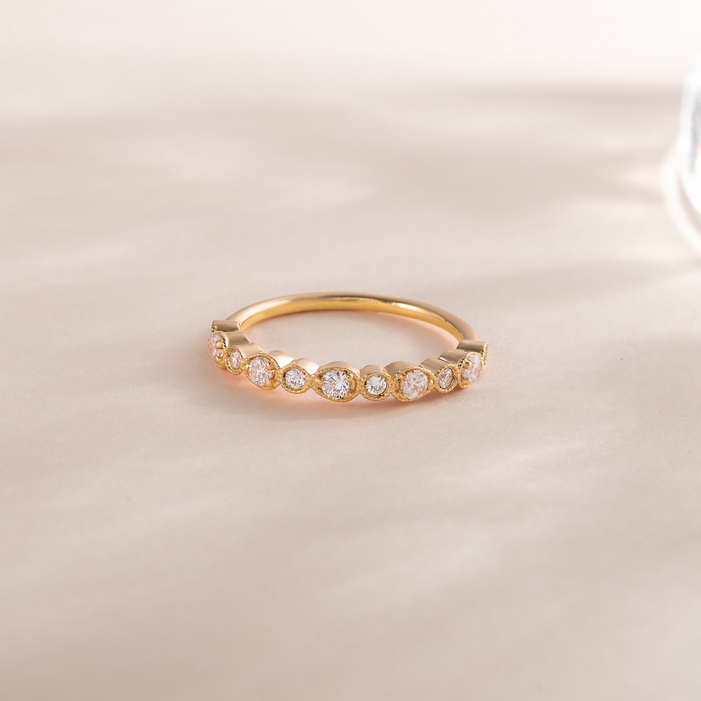 Women Dainty & Elegant 18K Yellow Gold Vermeil Bezel Set CZ Wedding Band