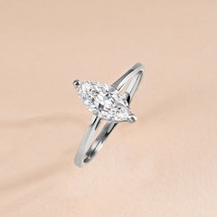 Women Unique 925 Sterling Silver Marquise Cut Solitaire CZ Engagement Ring
