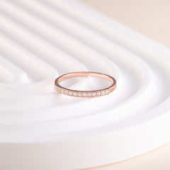 Women Dainty 18K Rose Gold Vermeil Silver Half Eternity Pave CZ Stacking Wedding Band