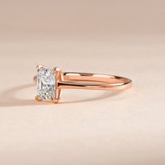 Woman Dainty Solitaire 18k Rose Gold Vermeil Baguette Cut CZ Engagement Ring for Her
