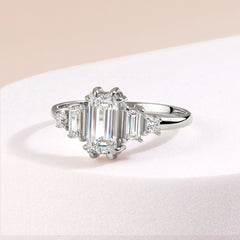 Women Unique Art Deco Style 925 Sterling Silver Baguette Cubic Zirconia Engagement Ring