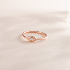 Damen 18 Karat Roségold Vermeil Silber Solitär Zirkonia Evil Eye Schutzring