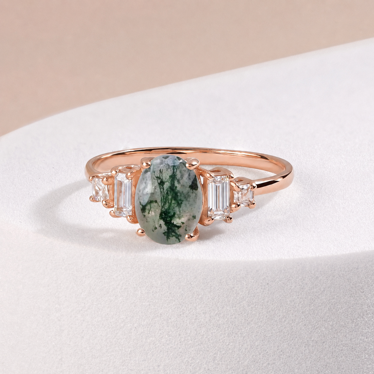 Marielle Rose Gold Moss Agate Diamond Ring