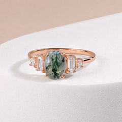 Marielle Rose Gold Moss Agate Diamond Ring