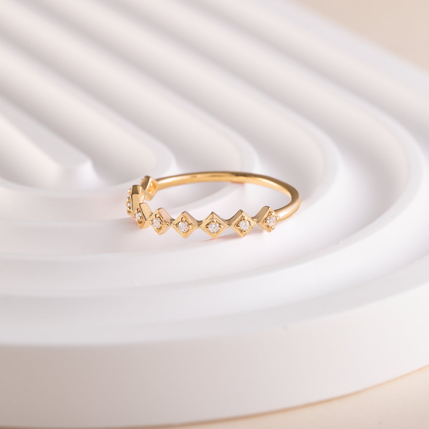 Women Dainty 18K Yellow Gold Vermeil SIlver CZ Geometric Stacking Ring