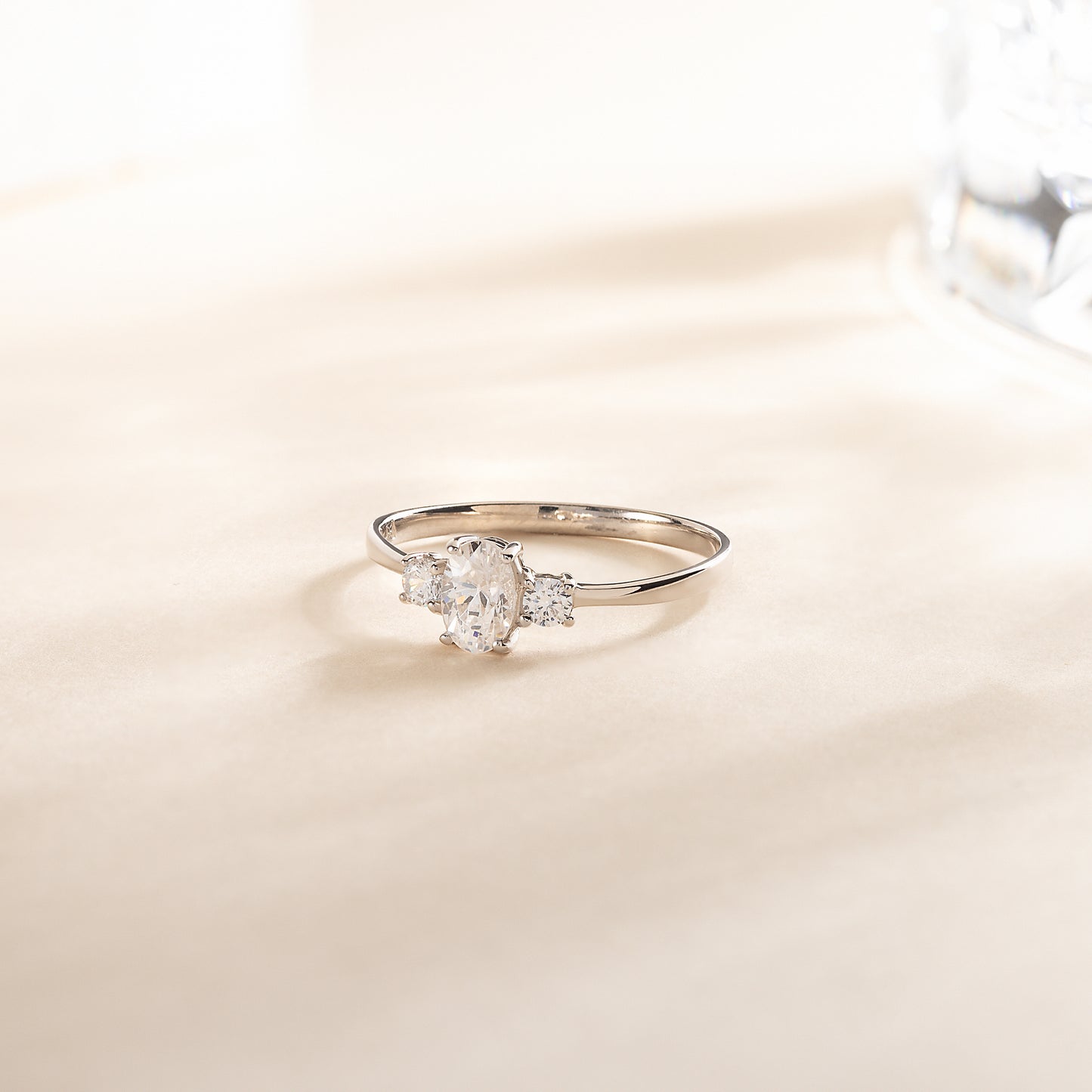 Dainty Minimalist 925 Sterling Silver 3 Stone Setting Oval Cut CZ Promise Ring for Her