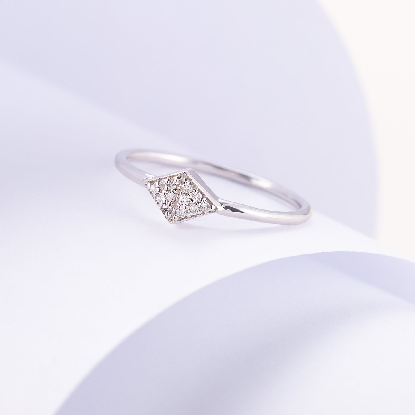 Unique Minimalist 925 Sterling Silver CZ Geometric Promise Ring for Her