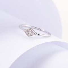 Unique Minimalist 925 Sterling Silver CZ Geometric Promise Ring for Her