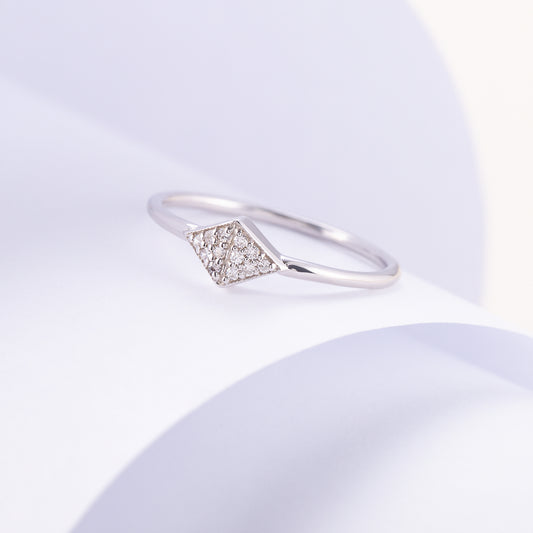 Unique Minimalist 925 Sterling Silver CZ Geometric Promise Ring for Her