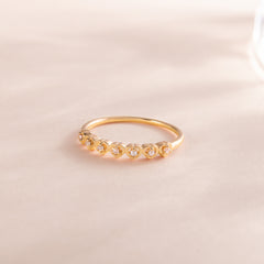 Dainty Minimalist 18K Yellow Gold Vermeil Silver CZ Heart Wedding Band for Her