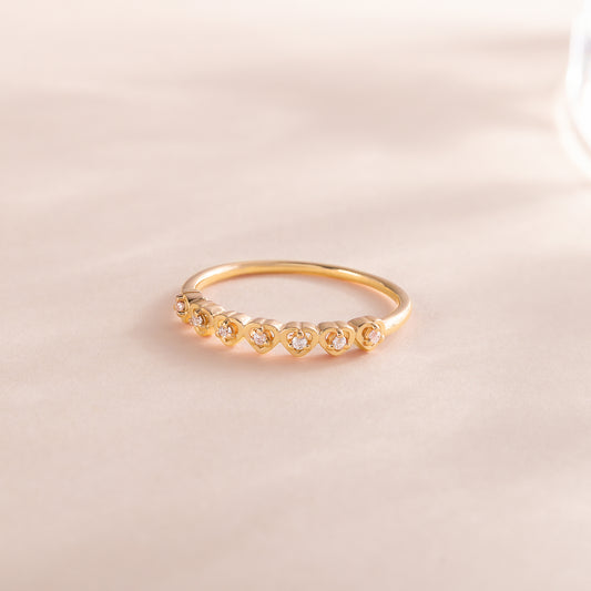 Dainty Minimalist 18K Yellow Gold Vermeil Silver CZ Heart Wedding Band for Her