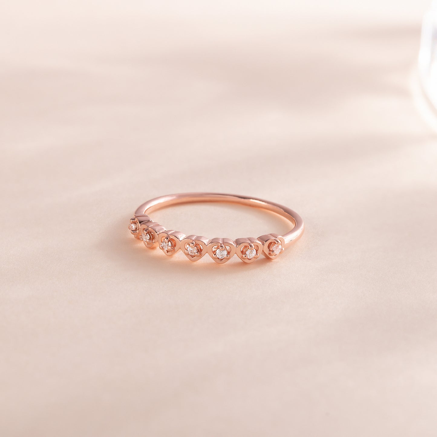 Women Delicate 18K Rose Gold Vermeil Silver CZ Heart Wedding Band