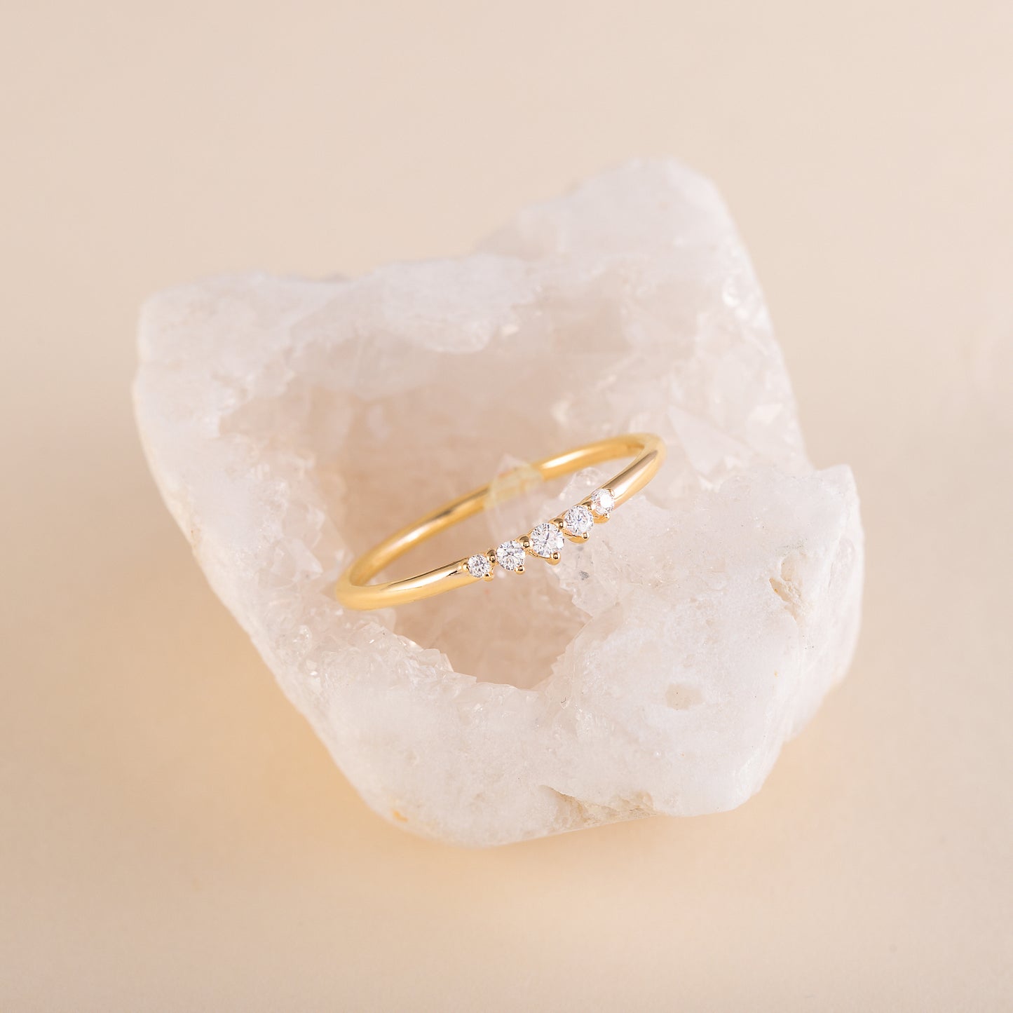 Dainty 18K Gold Vermeil Silver CZ Curved Stacking Ring or Chevron Wedding Band