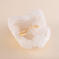 Dainty 18K Gold Vermeil Silver CZ Curved Stacking Ring or Chevron Wedding Band
