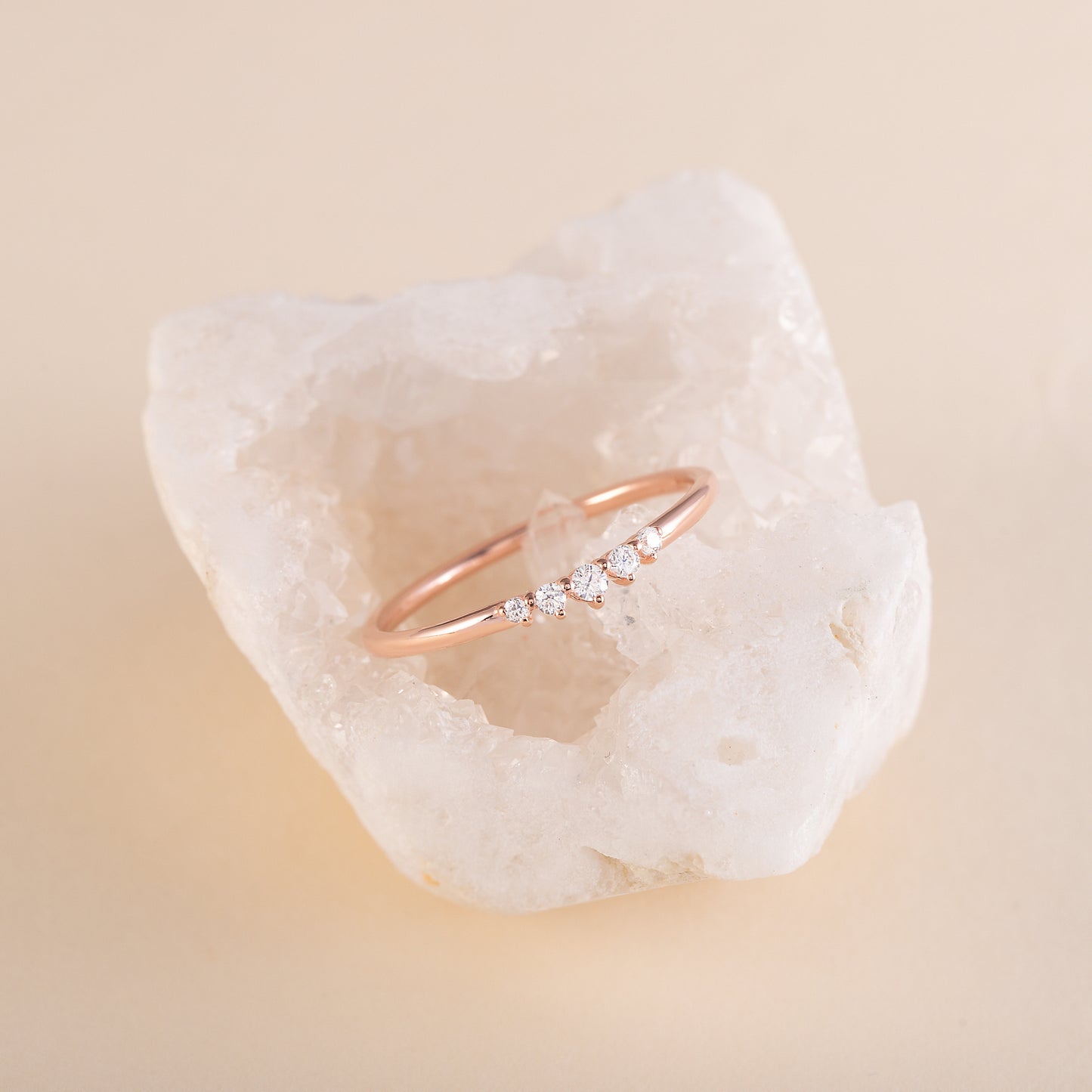 Minimalist Dainty 18k Rose Gold Vermeil Silver Curved CZ Stacking Ring