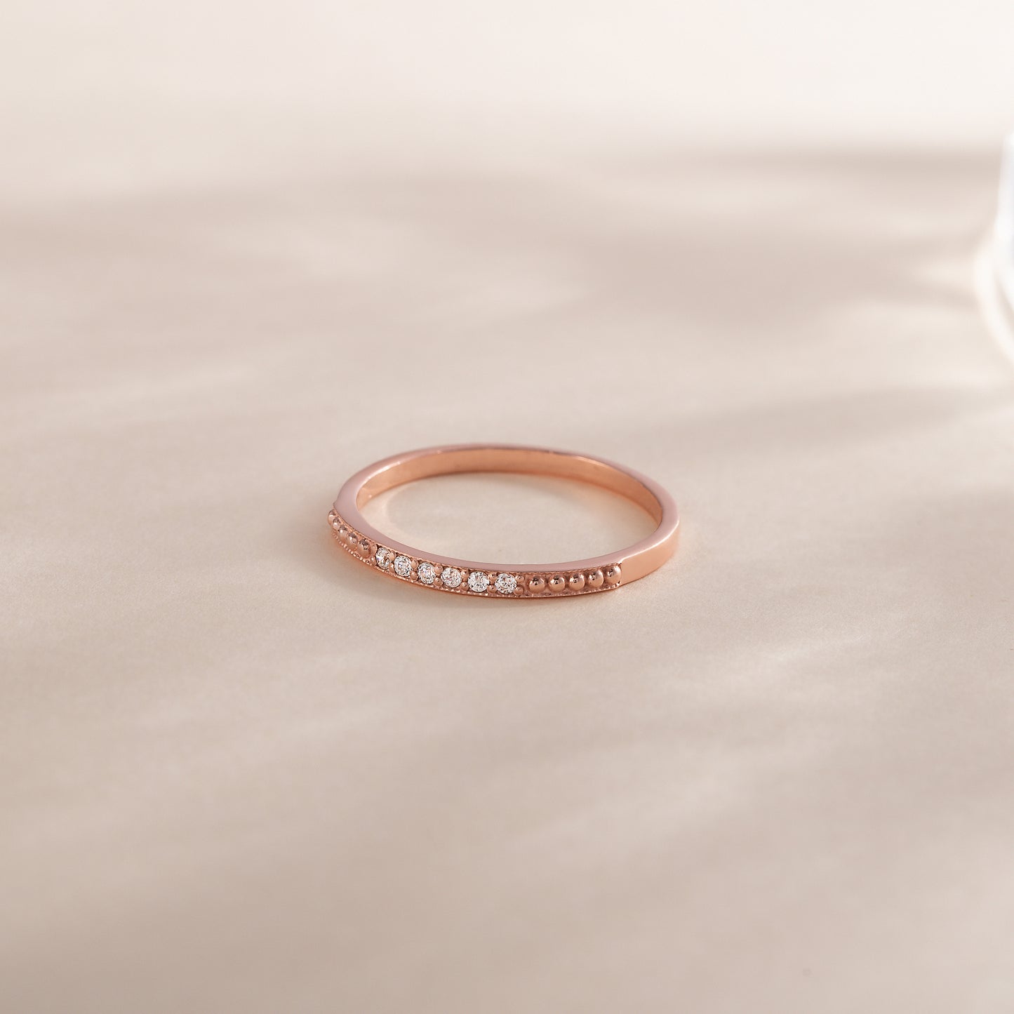 Women Dainty 18K Rose Gold Vermeil Silver Half Eternity Pave CZ Ring