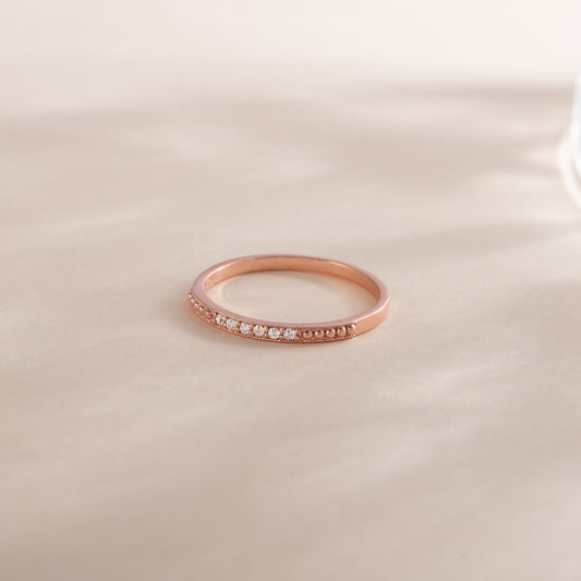 Women Dainty 18K Rose Gold Vermeil Silver Half Eternity Pave CZ Ring