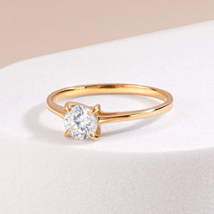 Delicate 18k Yellow Gold Vermeil Solitaire Cubic Zirconia Engagement Ring for Her