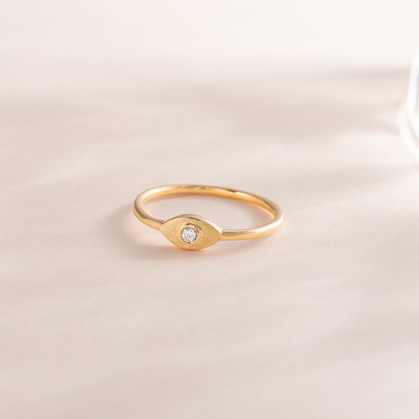 Women 18k Yellow Gold Vermeil SIlver Solitaire CZ Evil Eye Gold Protection Ring
