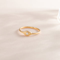 Women 18k Yellow Gold Vermeil SIlver Solitaire CZ Evil Eye Gold Protection Ring