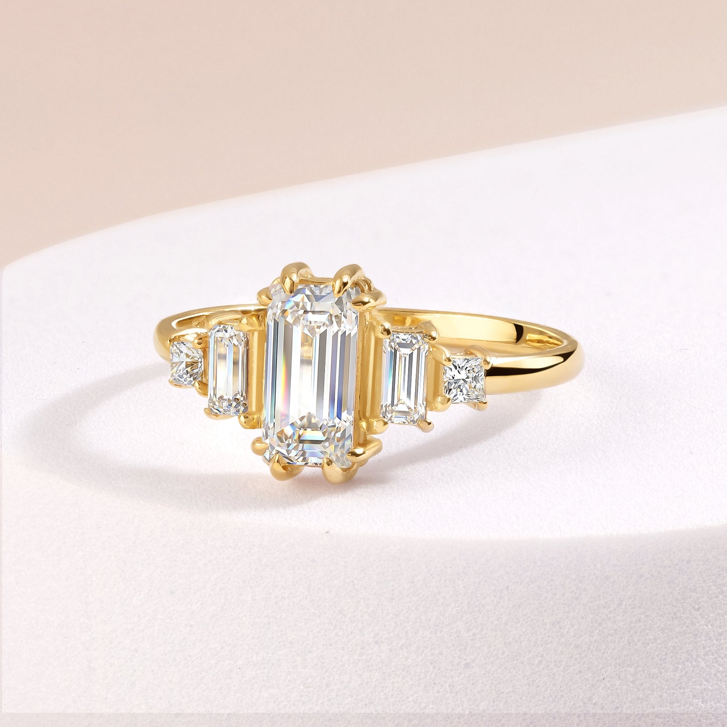 Unique Art Deco Style 18k Yellow Gold Vermeil Baguette-Cut Cubic Zirconia Engagement Ring for Her