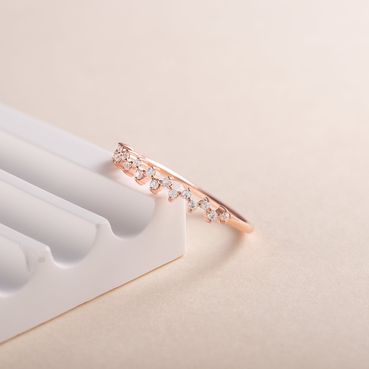 Dainty Minimalist 18k Rose Gold Vermeil Silver CZ Cluster Wedding Band for Her