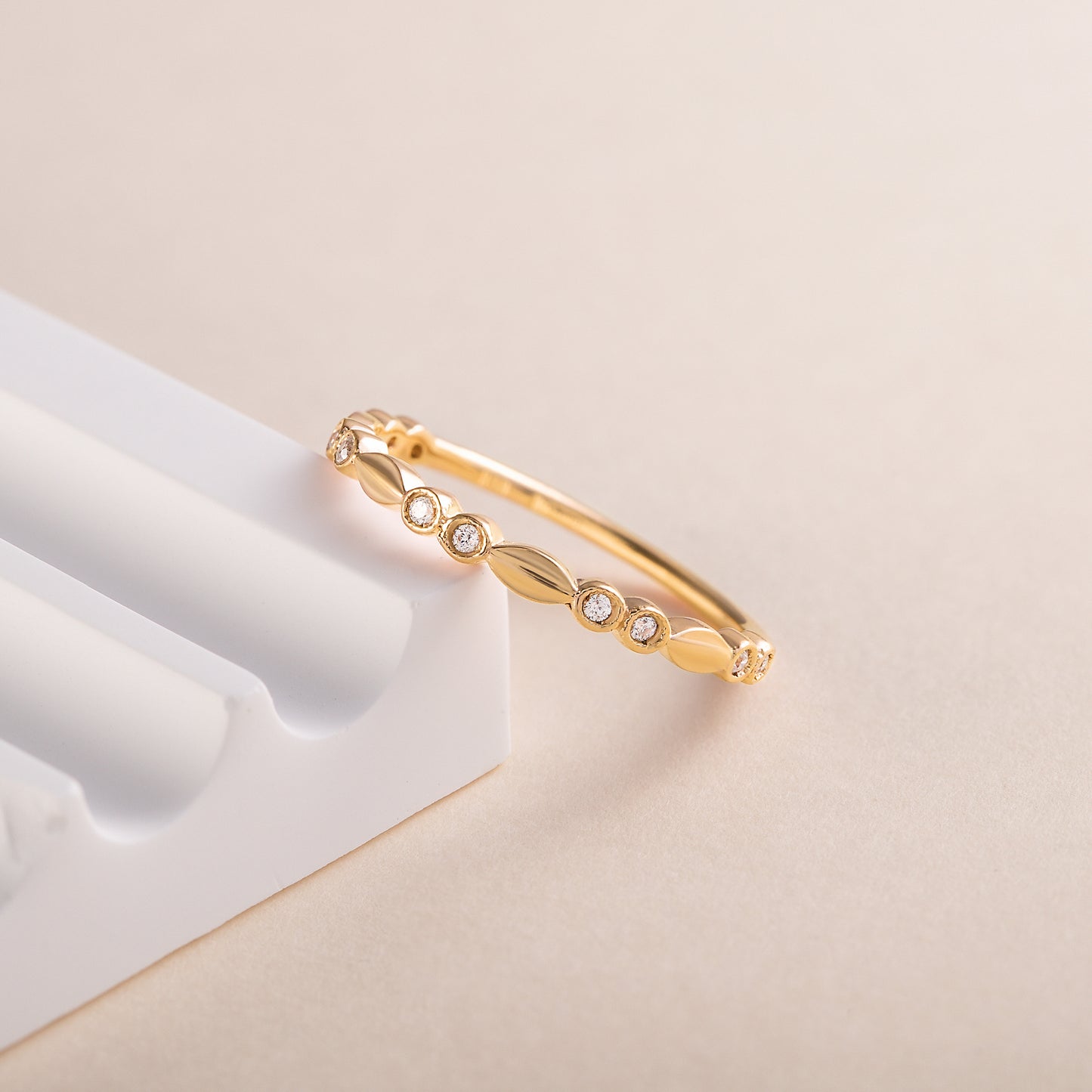 Women Minimalist 18k Yellow Gold Vermeil Silver CZ Promise Ring