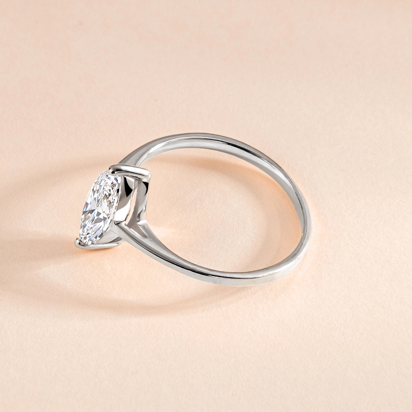 Women Unique 925 Sterling Silver Marquise Cut Solitaire CZ Engagement Ring