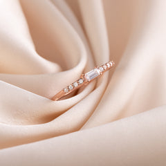 Minimalist Dainty 18K Rose Gold Vermeil Baguette CZ Engagement Ring