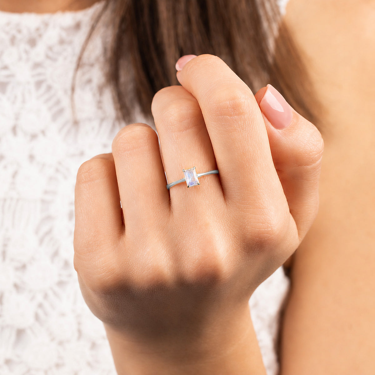 Solene White Gold Moonstone Solitaire Ring