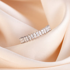 Women Unique 925 Sterling Silver Marquise & Round CZ Wedding Band