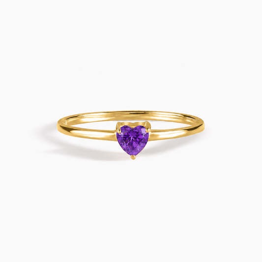 Evania Yellow Gold Amethyst Heart Ring