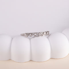 Women Unique 925 Sterling Silver CZ Heart Wedding Band