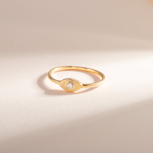 Women 18k Yellow Gold Vermeil SIlver Solitaire CZ Evil Eye Gold Protection Ring